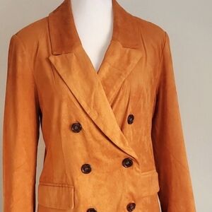 BAGATELLE Women's Blazer Burnt Orange Double Breasted Buttery Soft Faux Suede
